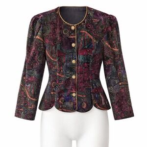 VTG Another Thyme Velvet Jacket Button Up Top Size‎ L Retro Punk Gothic Romantic